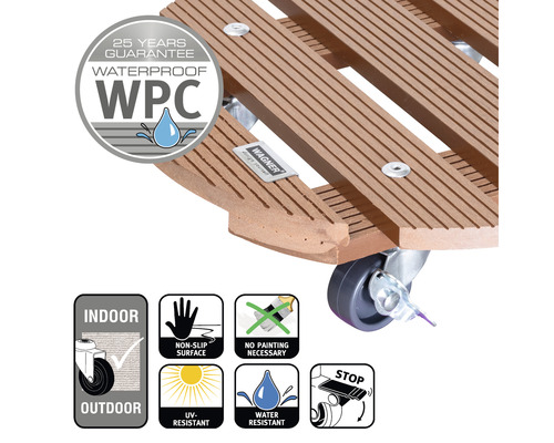 Plantenwagen WPC Ø 29 cm max. draagvermogen 100 kg bruin