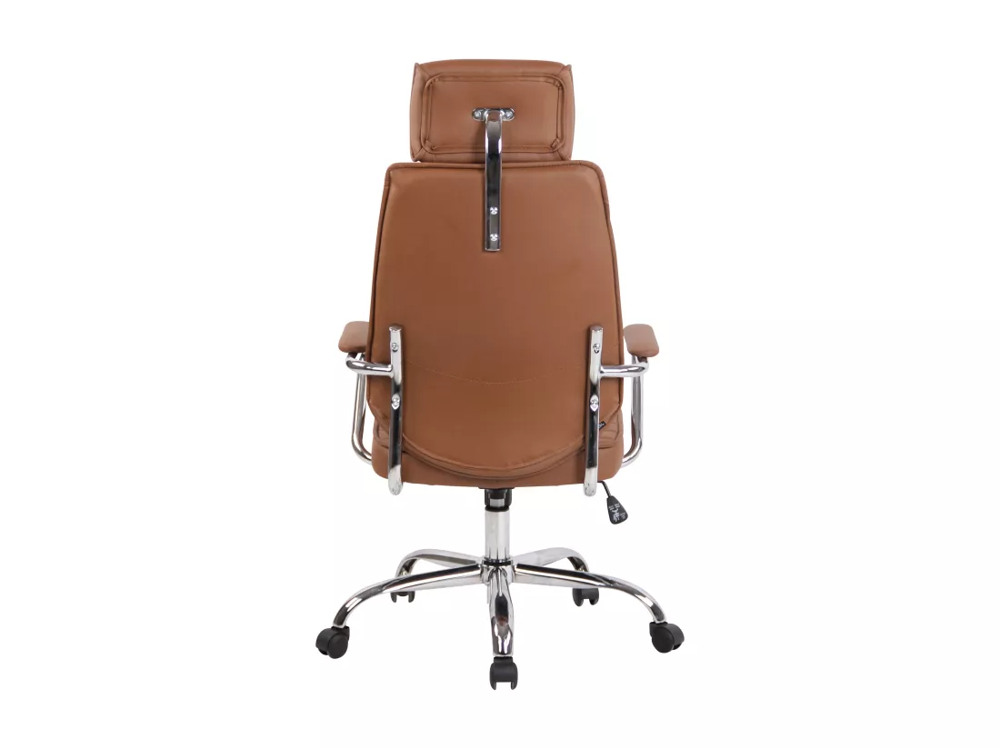 Chaise de bureau - Similicuir & Métal chromé - Marron clair - Rako