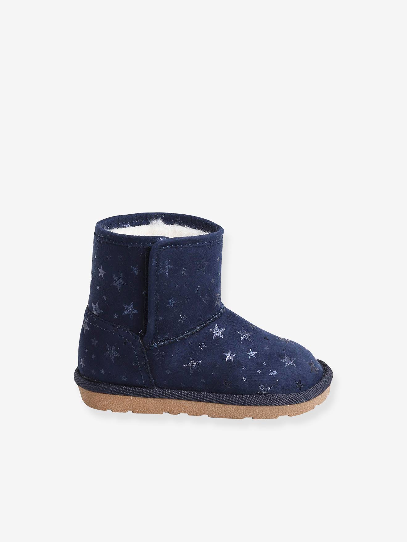 Botas forradas com estampa azul-escura para bebê menina