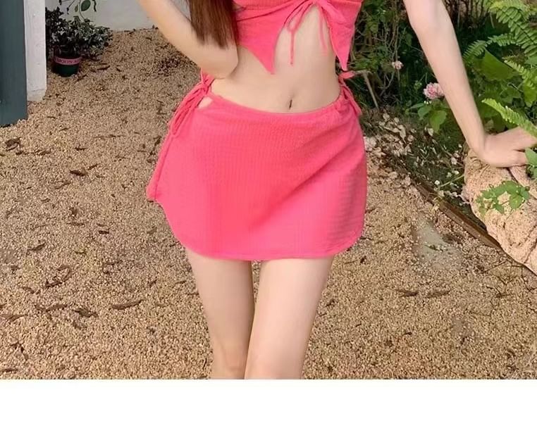 Oceanid - Set: Halter Tankini Top met Trekkoord + Zwemrok + Bikinibroekje