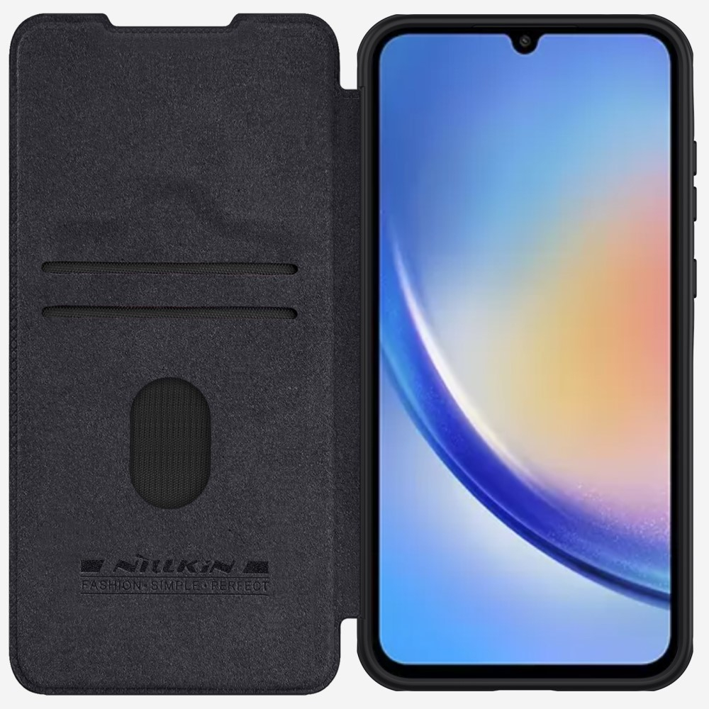 Samsung Galaxy A55 Leder Tasche Cam-Slider Kameraschutz - Schwarz