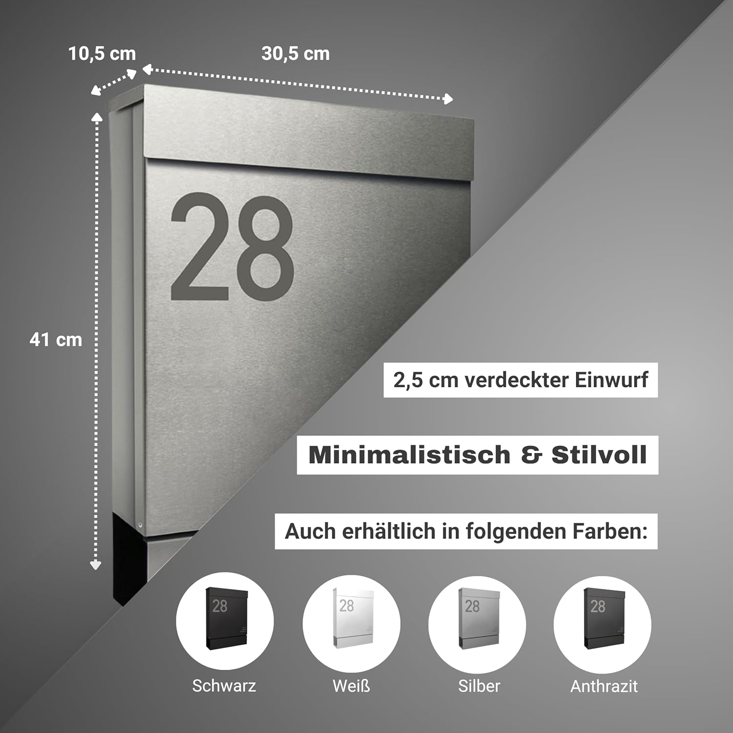 Radius Designer Briefkasten Edelstahl - Briefkasten mit Zeitungsfach für Zeitungsrolle - Postkasten Briefkästen inkl. Montagematerial aus DE – Letterman M Edelstahl