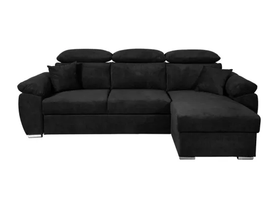 Canapé d'angle Komo Reversible et Convertible avec coffre et têtières réglables en tissu - Noir - L265 x P166 x H91cm - Loungitude
