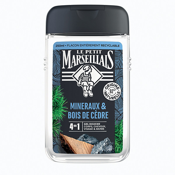 Gel douche corps et cheveux Le Petit Marseillais mineraux & bois de cèdre, le flacon de 250 ml