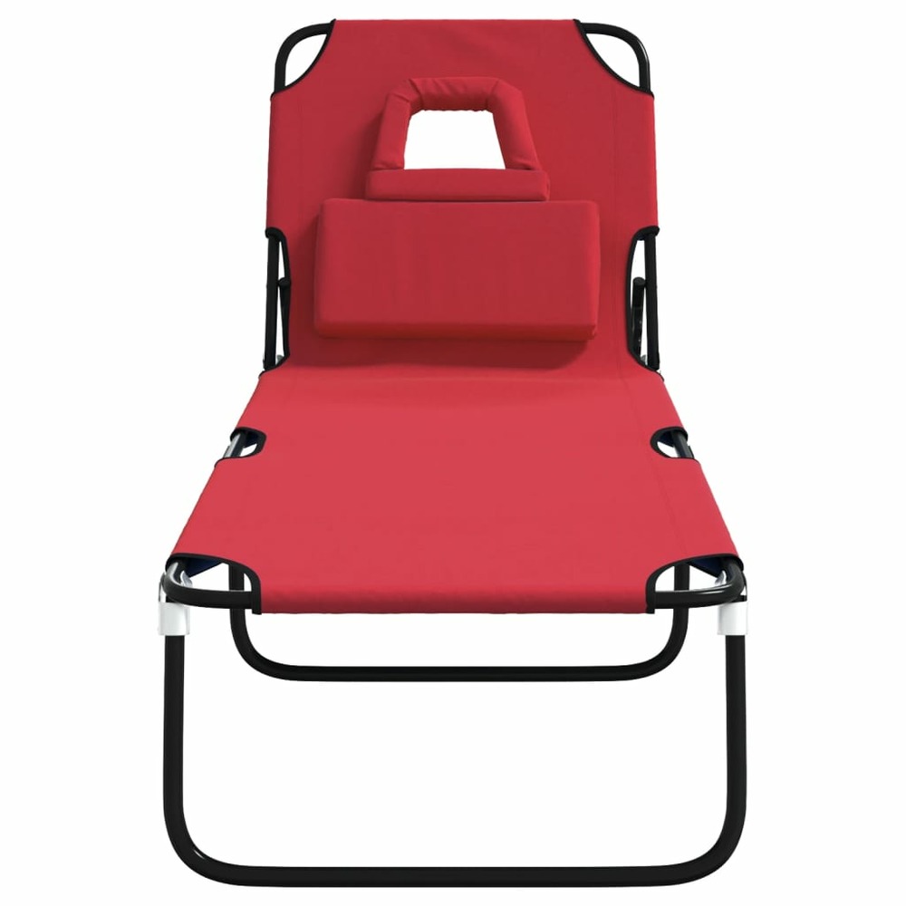 Chaise longue pliante rouge tissu oxford acier enduit de poudre