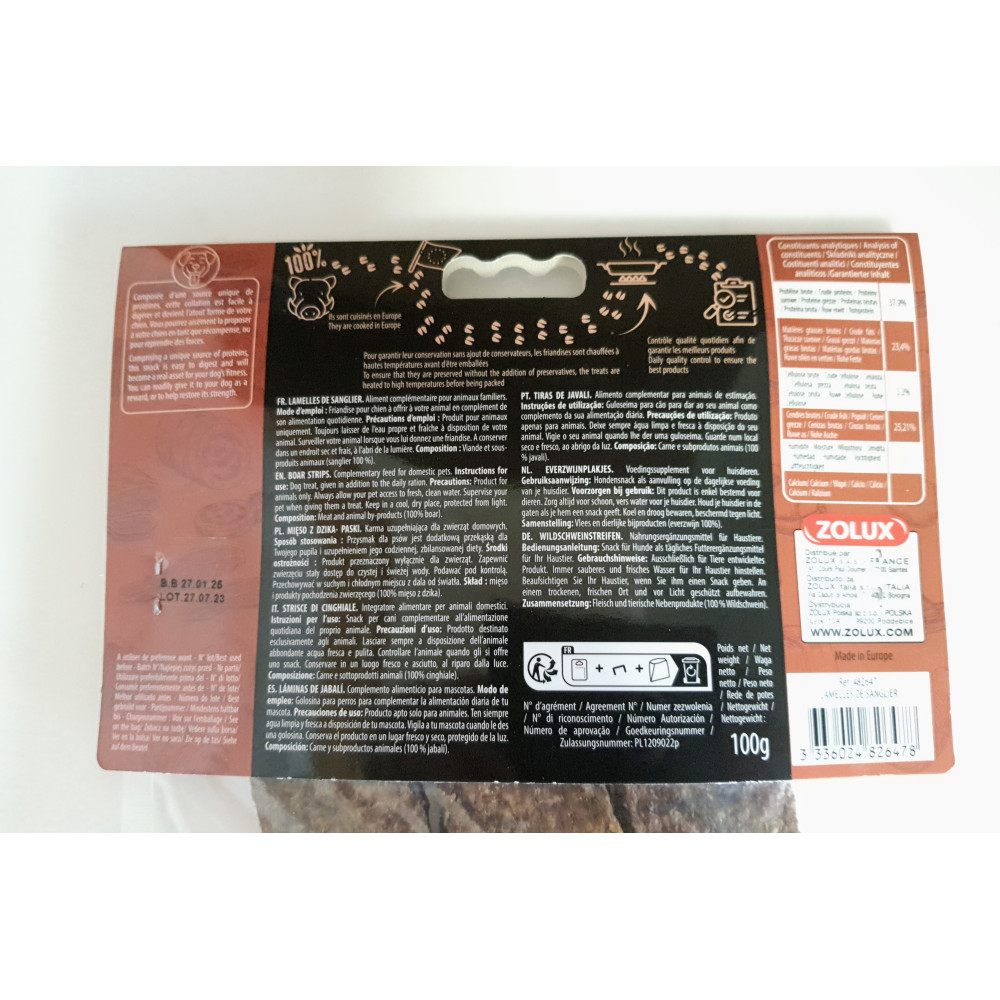 Friandises 5 lamelles de sanglier 100 g pour chien