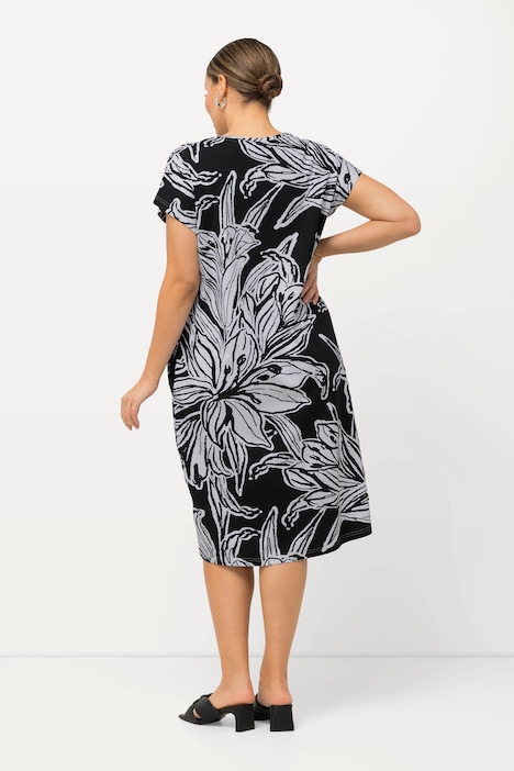 Jersey-Minikleid, Blüten, Oversized, Rundhals, Halbarm