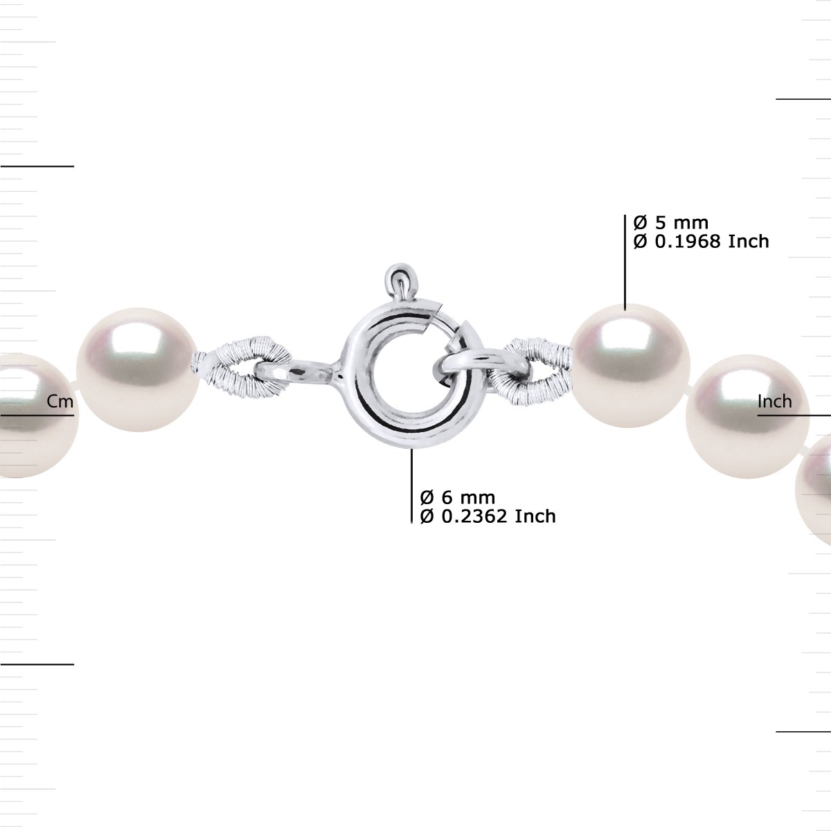 Collier Rang Perles AKOYA JAPONAISE Rondes 5,5 mm Or Blanc 18 Carats