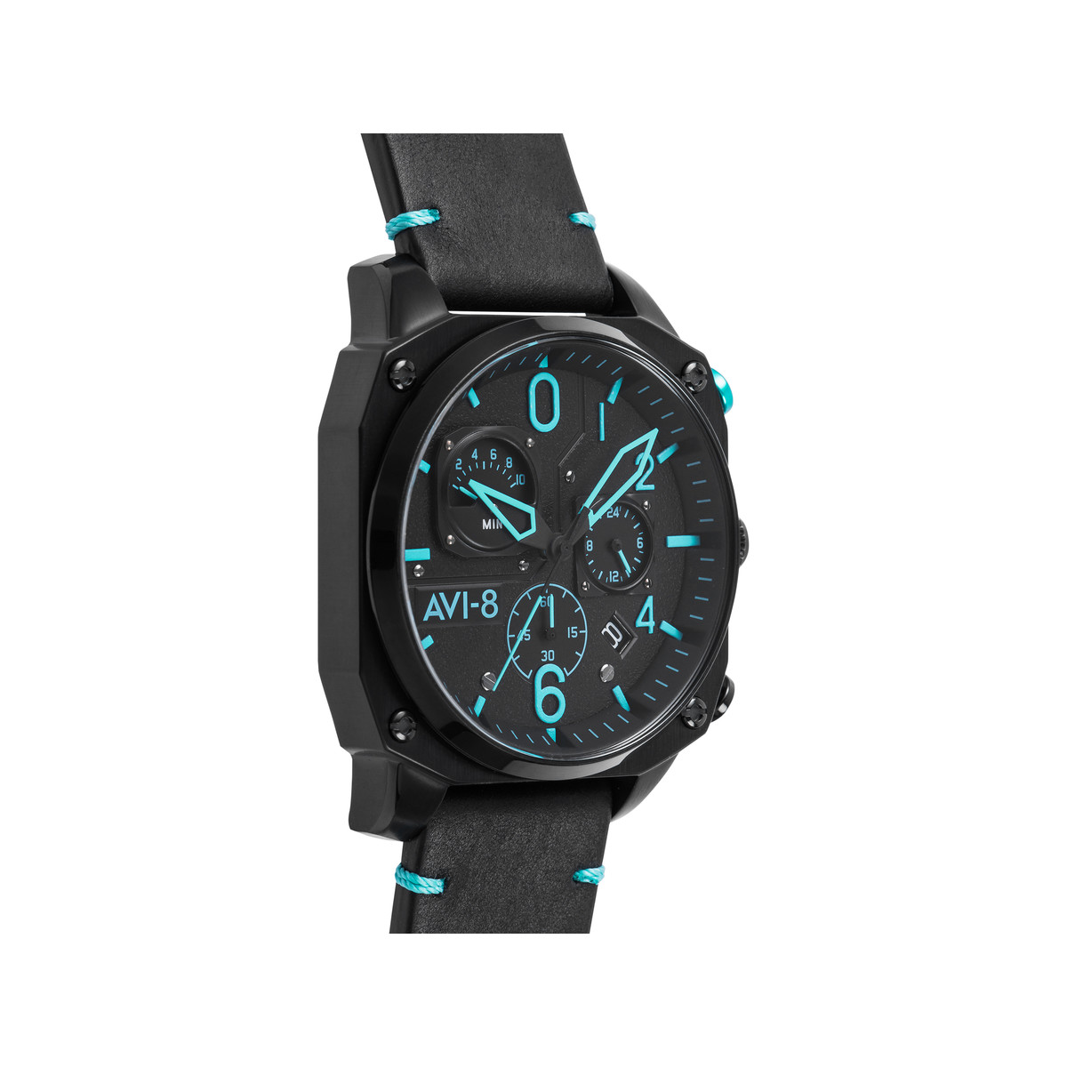 Montre AVI-8 homme chronographe acier noir cuir