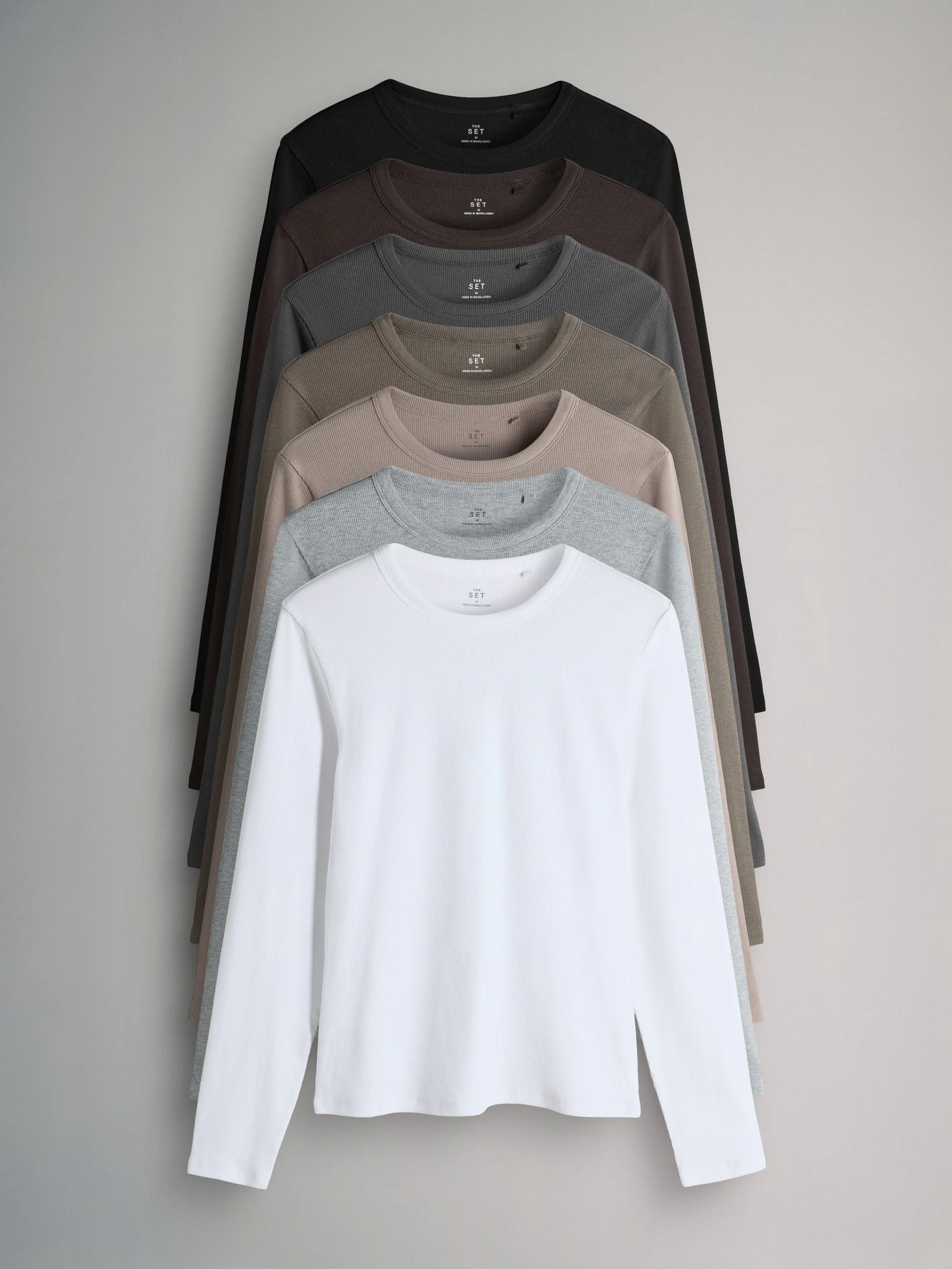 The Set van 7 geribde T-shirts met lange mouwen