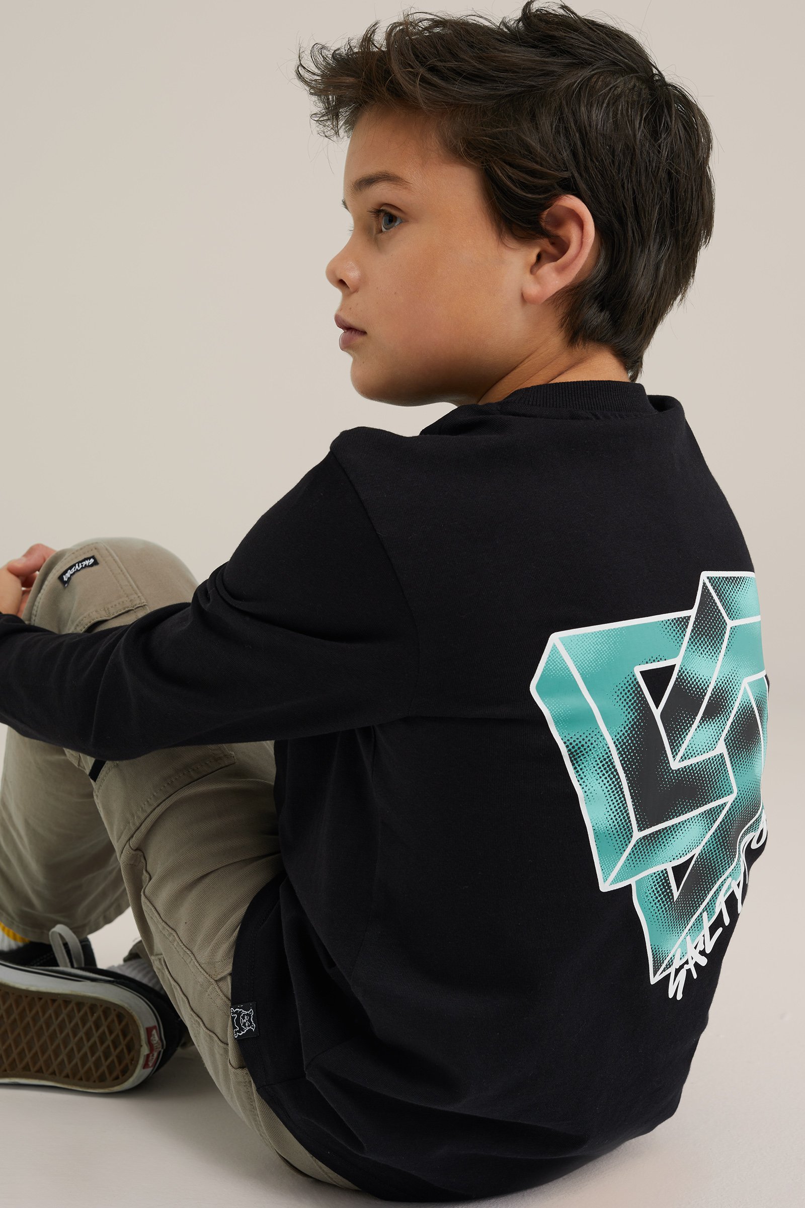 Jongens T-shirt met opdruk WE Fashion Zwart