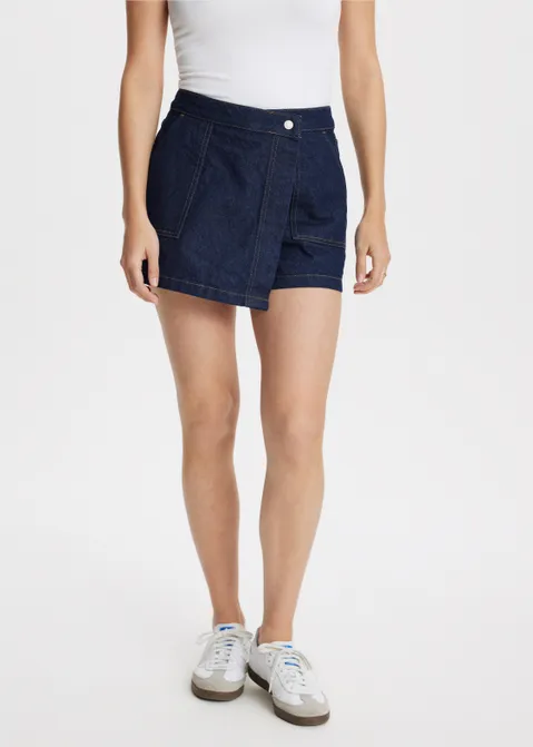 Denim skort met lichte wassing blauw (INDIGO)