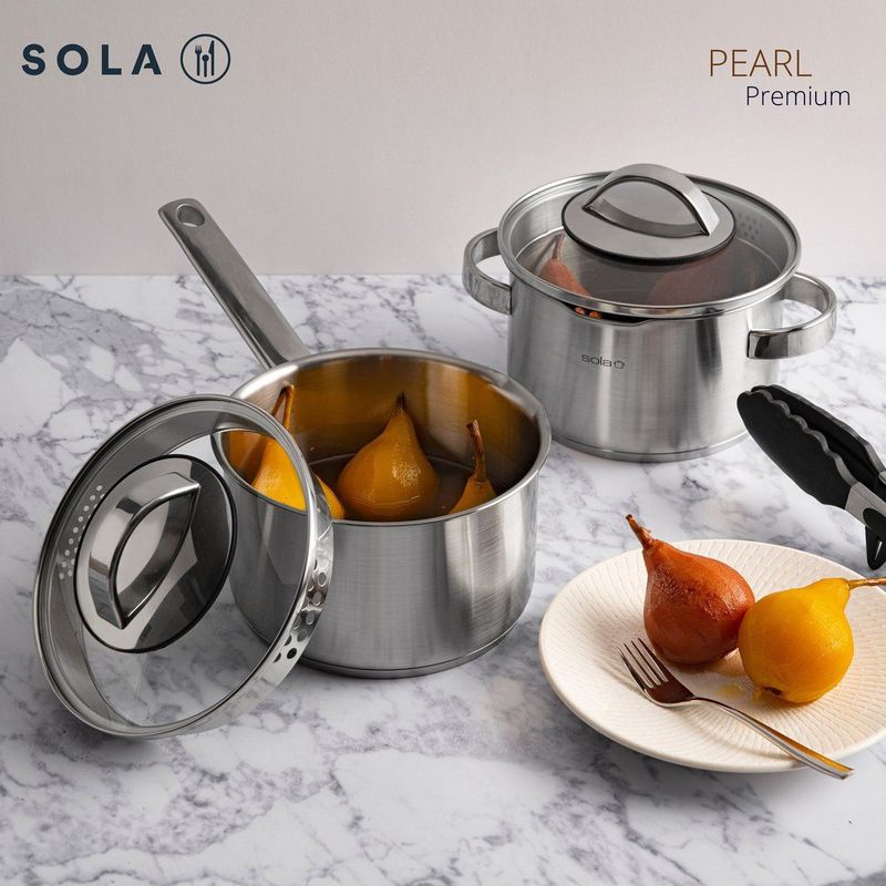 Sola Pearl Pannenset Inductie - 5 Delig - Ø 16,16,18,20,24 cm - RVS Pannen met afgiet - Kookpannen Set - Zilver