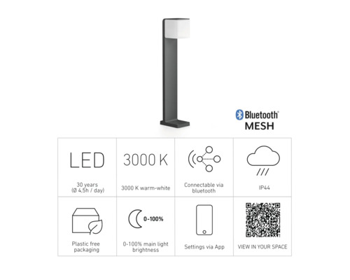 Steinel LED tuinpadverlichting aluminium Bluetooth 9.1 WH 633 mm Kubus GL 80 C antraciet