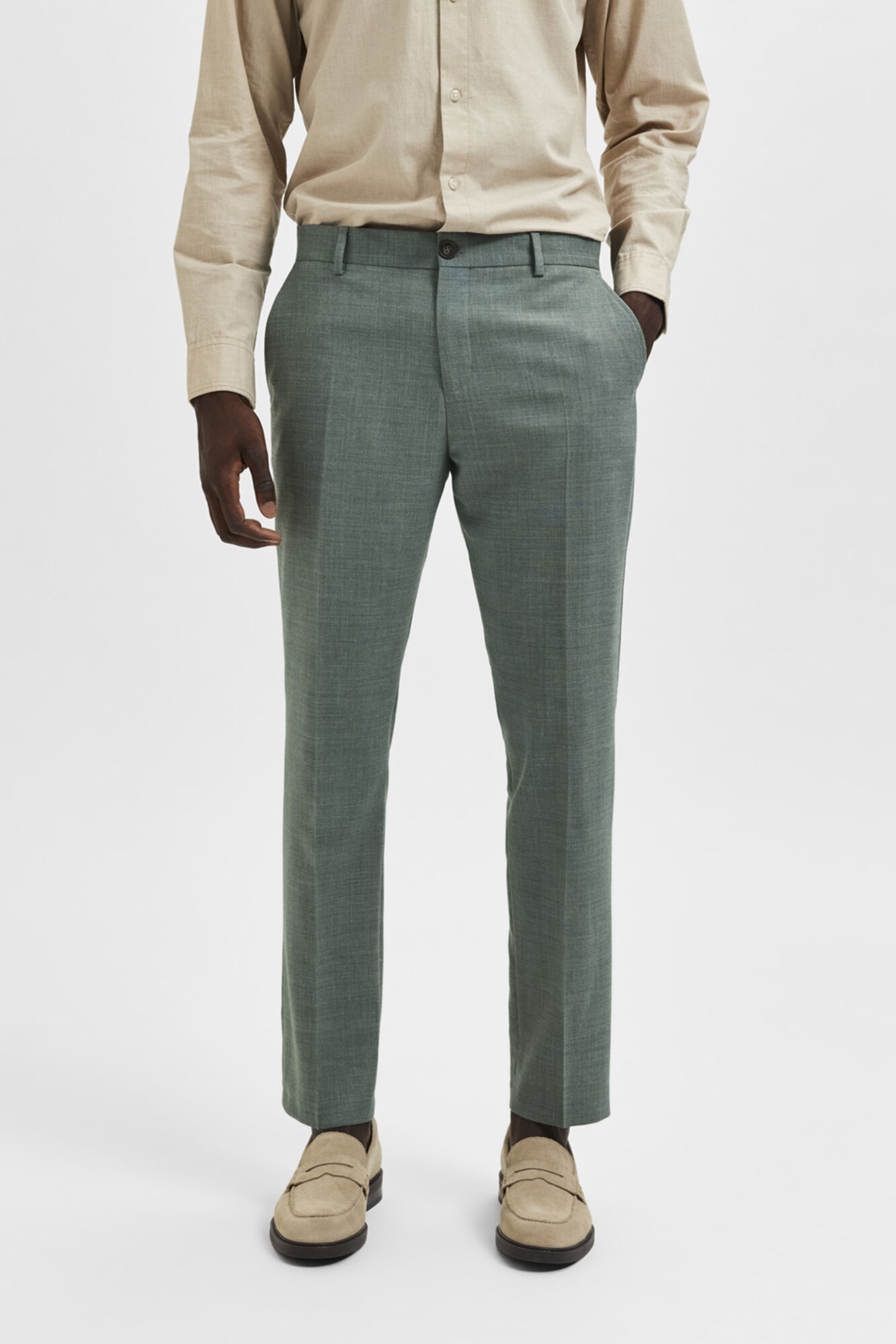 Calça de lino slim fit - Verde