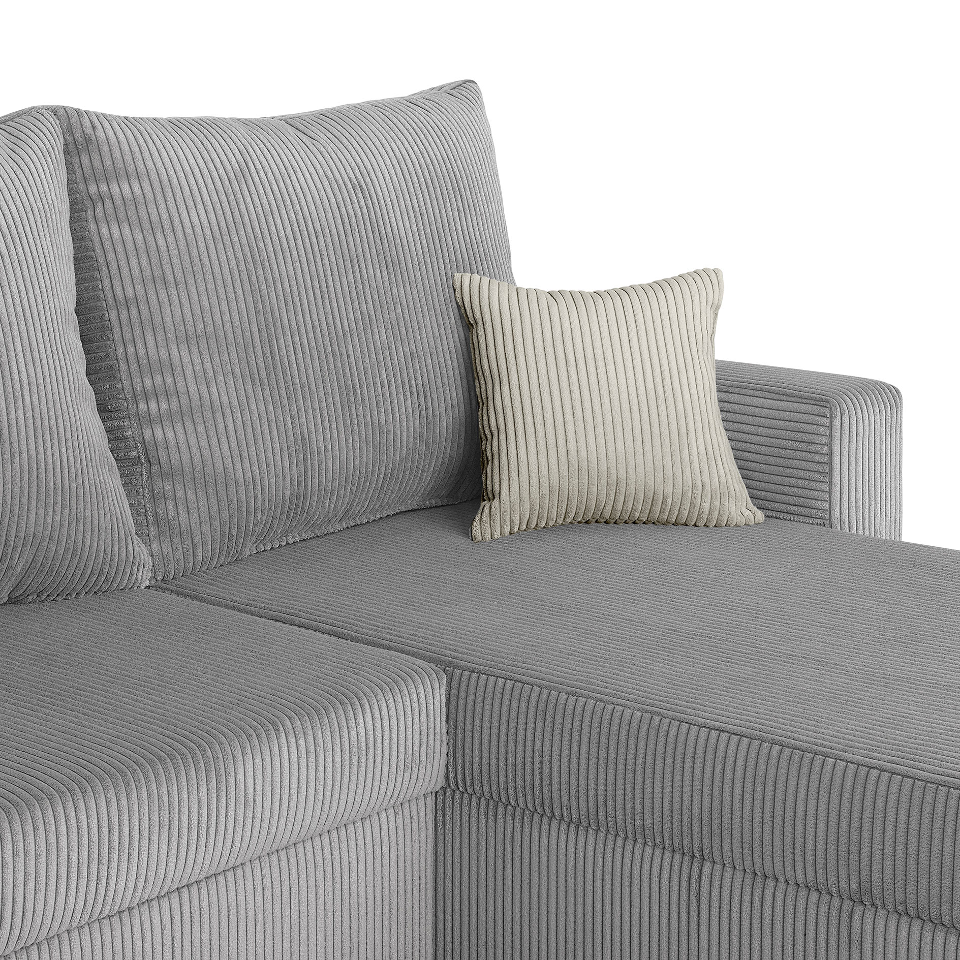 Ecksofa - grau - Breitcord - mit Liegefunktion und Staukasten
