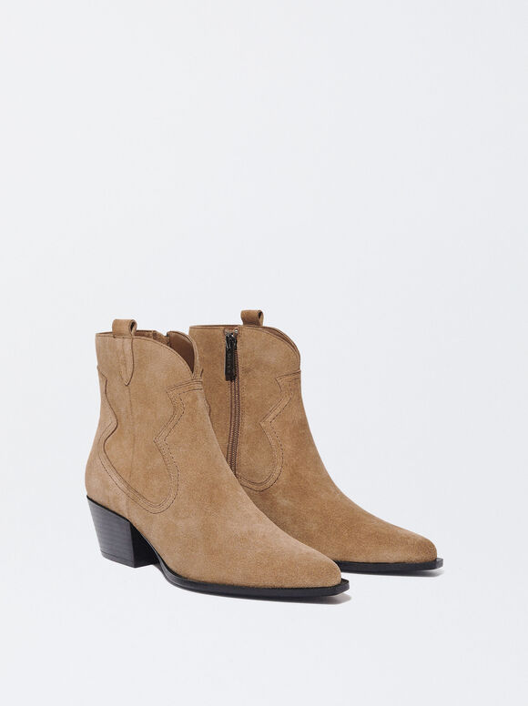 Botas de couro estilo cowboy - Camelo