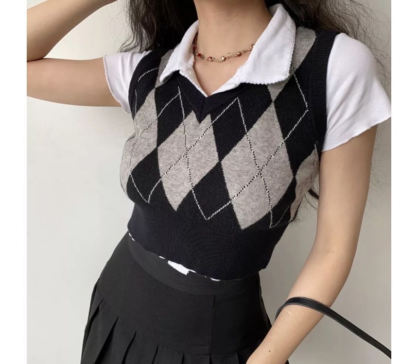 Rorah - V-hals Argyle Trui Vest