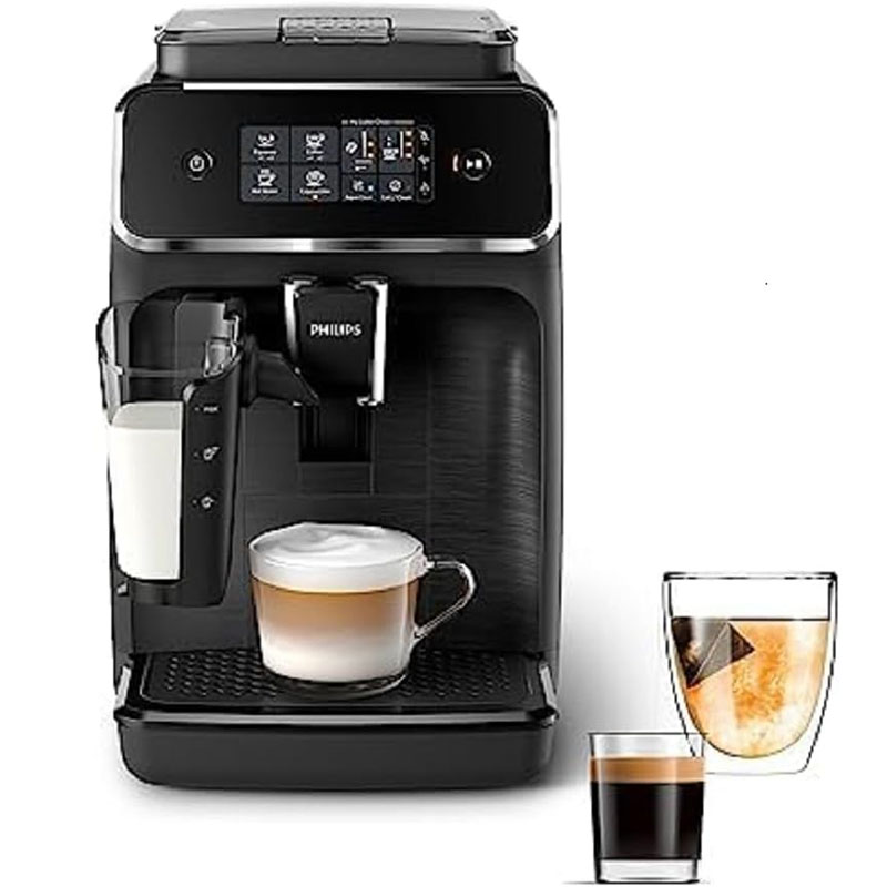 Máquina de café expresso totalmente automática Philips Série 2200 - Espumador de leite LatteGo, 3 variedades de café, visor tátil intuitivo, preta (EP2230/14)