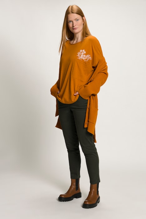 Shirt, Stickerei, Rundhals, 3/4-Arm, Biobaumwolle