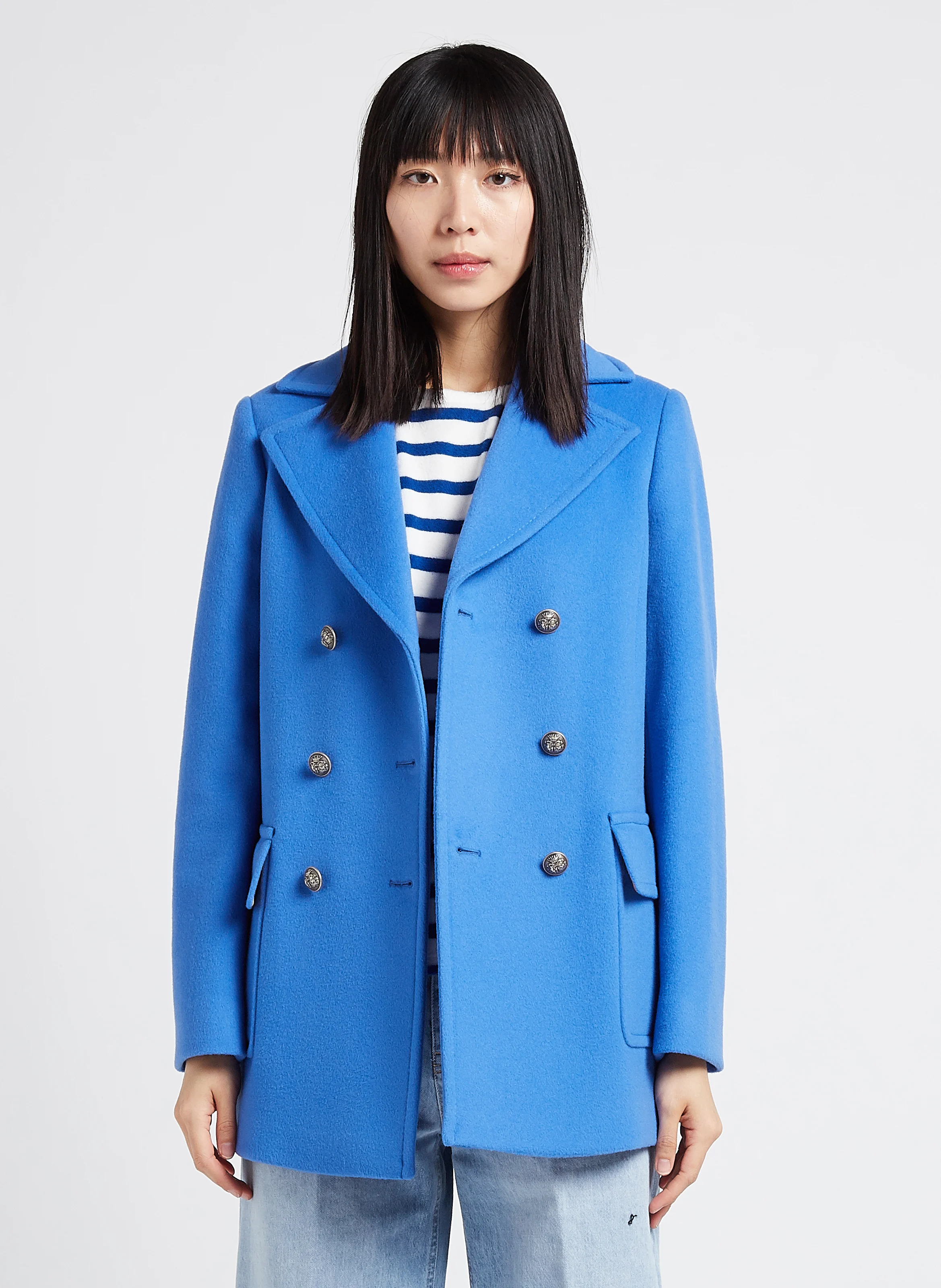 SALATO - Manteau court col tailleur en laine | Bleu
