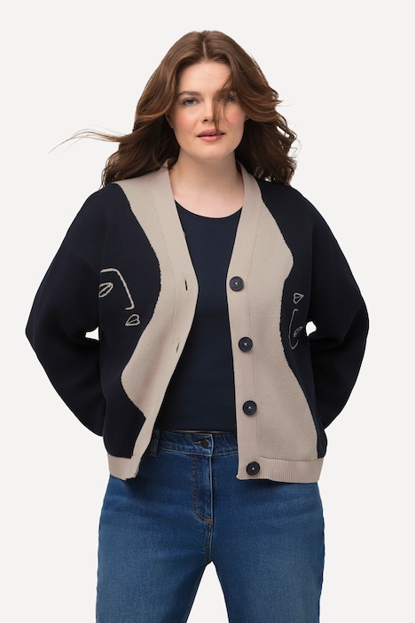 Strickjacke, Frauen, Boxy, V-Ausschnitt, Biobaumwolle