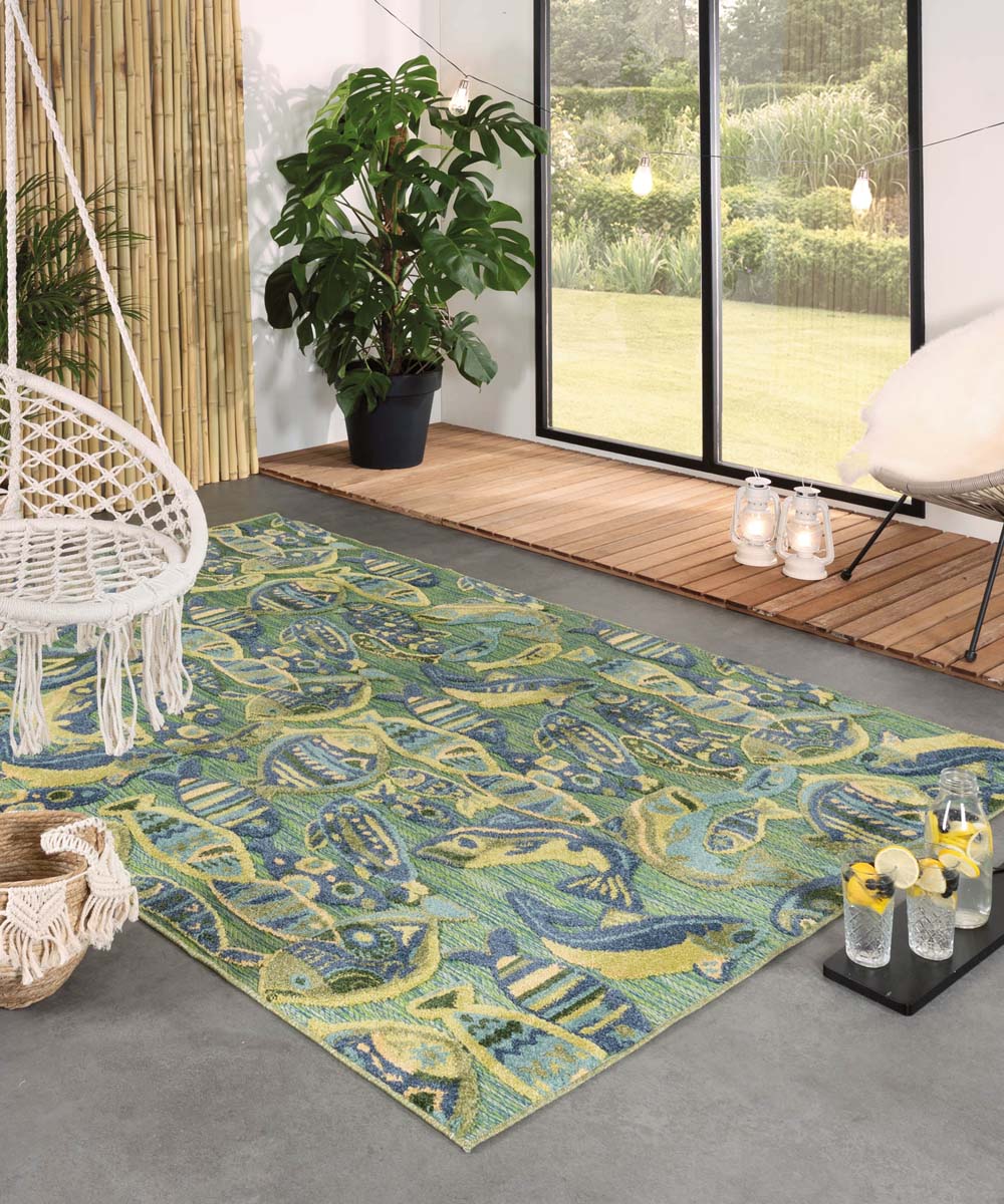 Boho&me Buitenkleed visjes - Verano blauw|groen - 160x240 cm