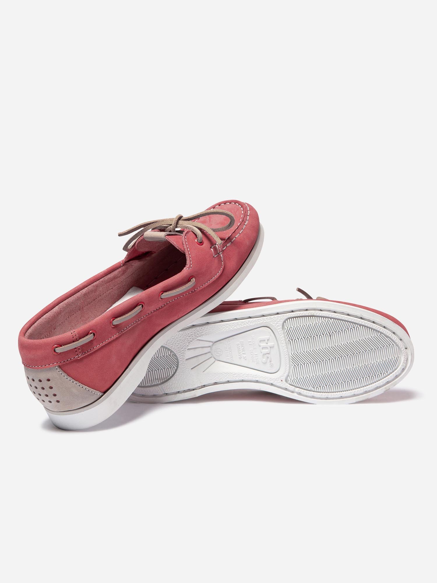 Chaussures Bateau Femme Cuir Rouge Beige