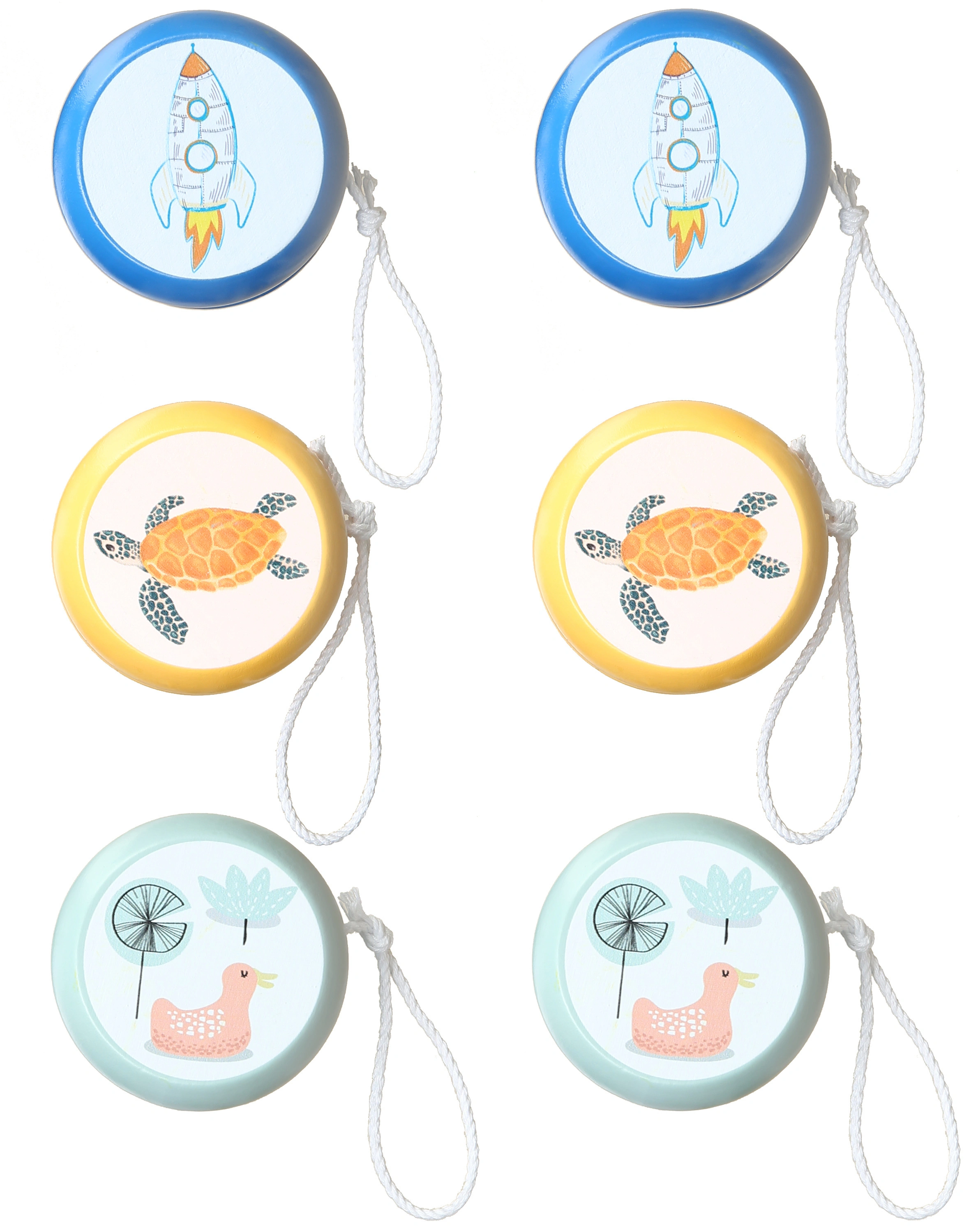 Geschicklichkeitsspiel YOYO 6er-Set aus Holz
