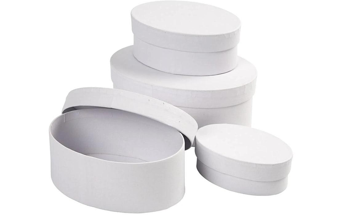 Papp-Schachtel oval 4 Stück, WeissPappschachteln-Set zum Bemalen