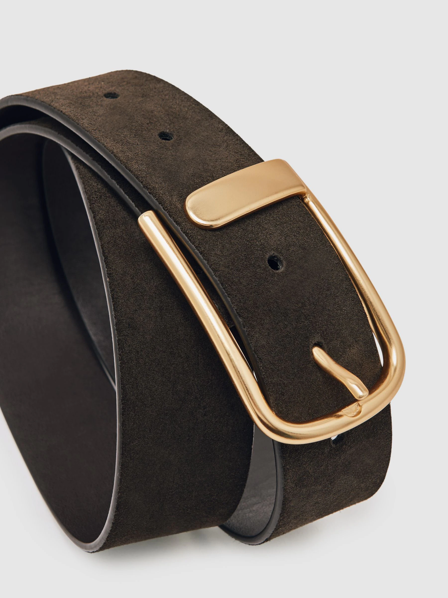 Chocoladebruin - Reiss Iyla leren riem met halve gesp