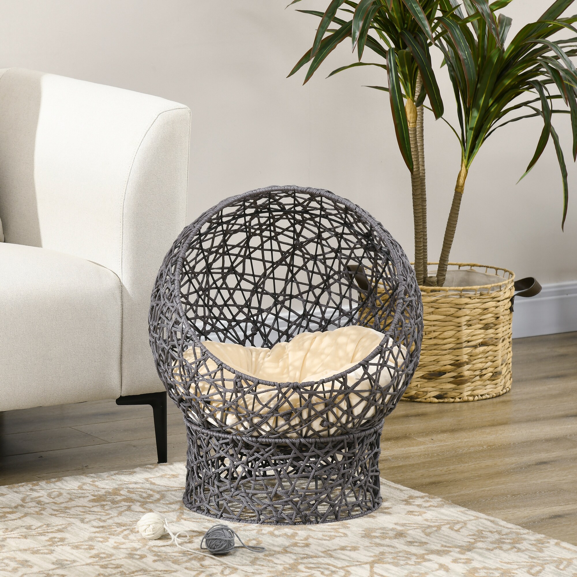 PawHut Katzenkorb mit Kissen grau, beige 50L x 50B x 60H cm
