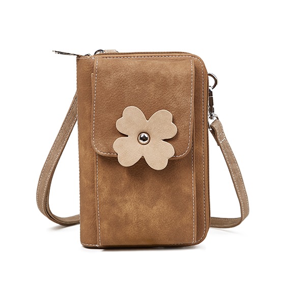 Hi-di-Hi Flying Flower Crossbody Bag/ Wallet/ Phone Bag Brown