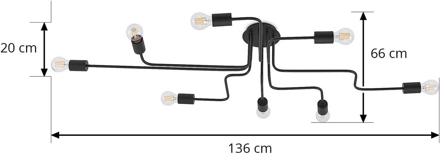 Lindby Deckenlampe Elimar (Retro, Vintage Antik) in Schwarz aus Metall (8 flammig E27) - Deckenleuchte Lampe Wohnzimmerleuchte