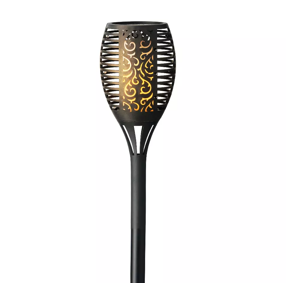 Borne de jardin solaire (H62 cm) effet Flamme Arabesque Noir