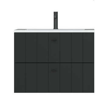 Tiger Maryport Badkamermeubelset 80 cm Mat zwart met wit glanzende polybeton wastafel en matzwarte grepen