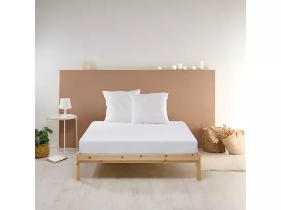 Drap housse uni 100% Percale de coton - Blanc - 180x200cm