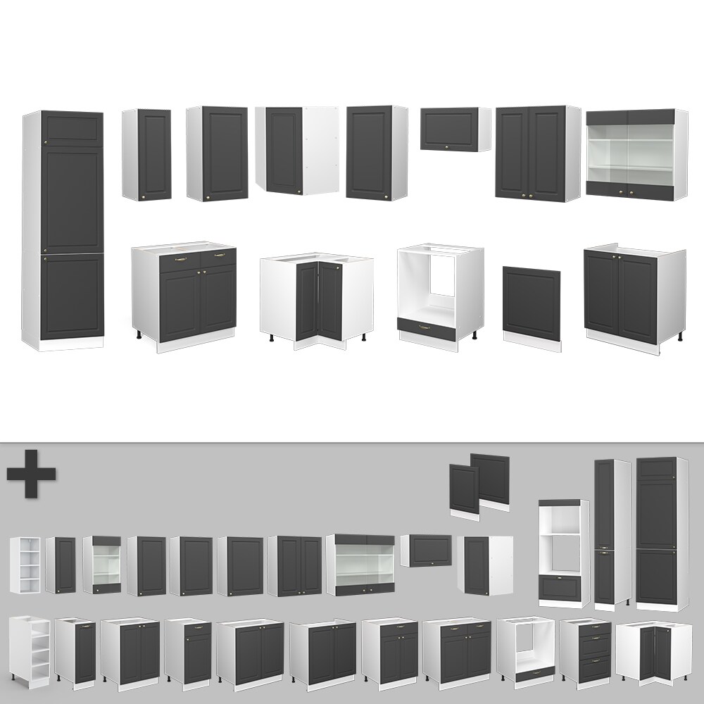 Vicco Eckküche Küchenzeile Einbauküche Fame-Line Landhaus Weiß Anthrazit Gold227x287 cm Spülenunterschrank Schubunterschrank Eckunterschrank Herdumbauschrank Hängeschrank Kühlumbauschrank
