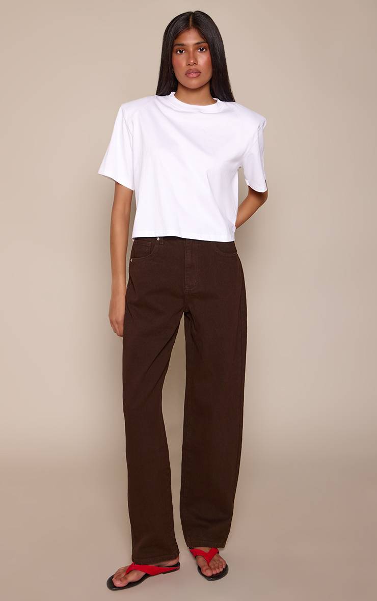 Chocolat Prettylittlething Jean Boyfriend Taille Mi-haute