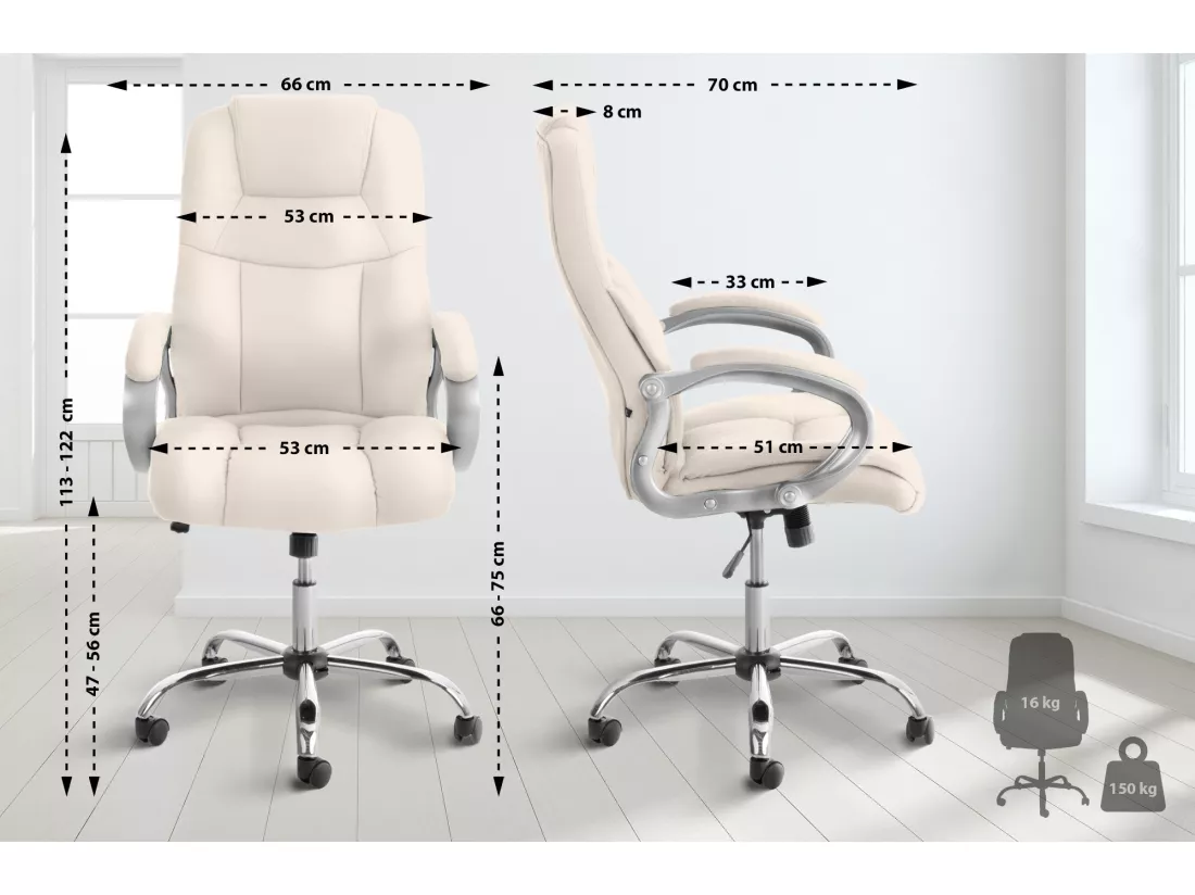 Chaise de bureau - Similicuir & Métal - Crème - Apoll XL