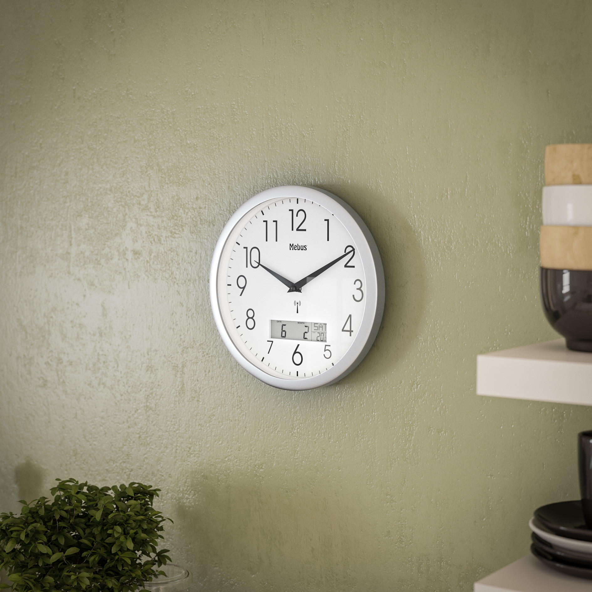 Funk-Wanduhr - weiß-silber - Ø 30 cm