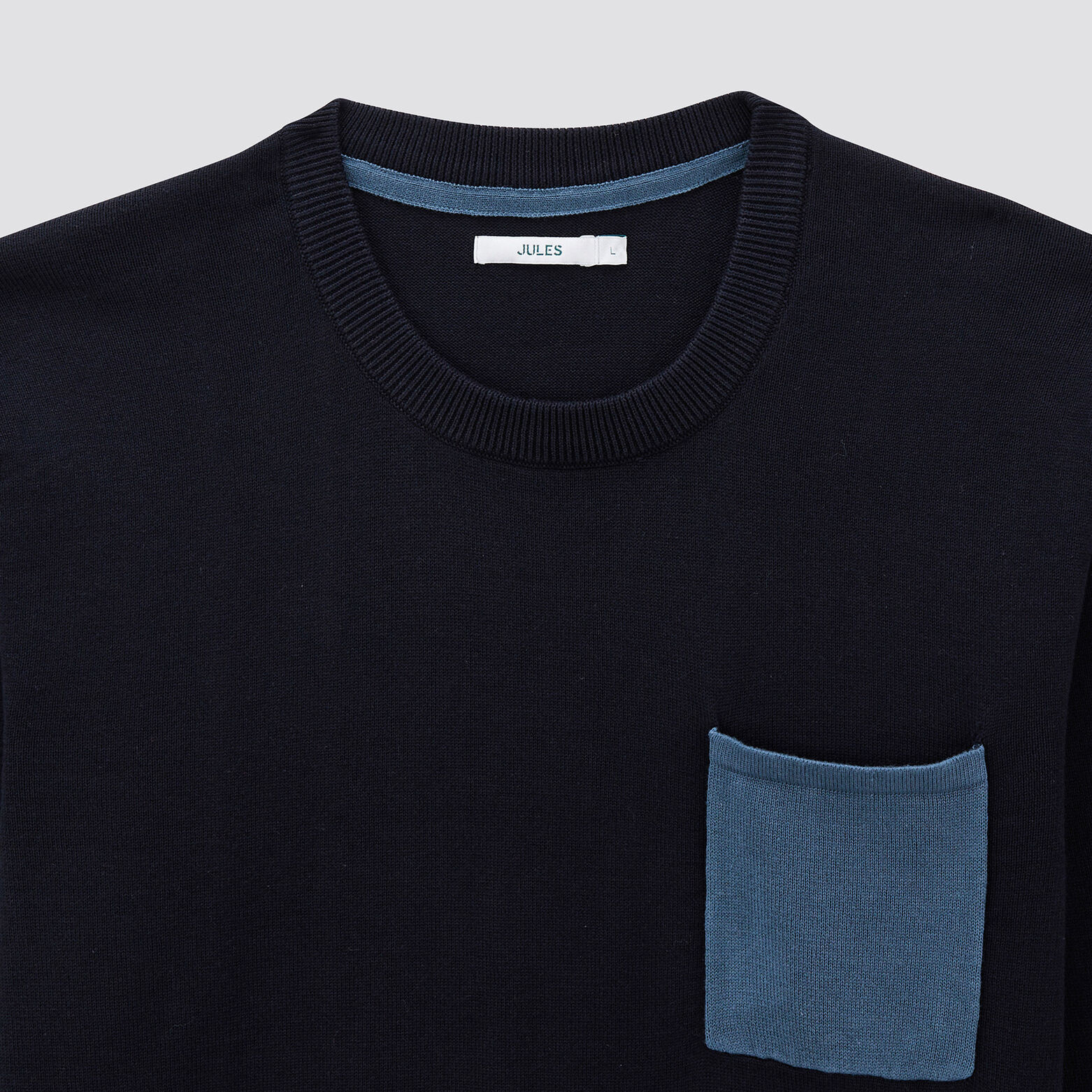 Pull col rond poche contrastée Bleu foncé