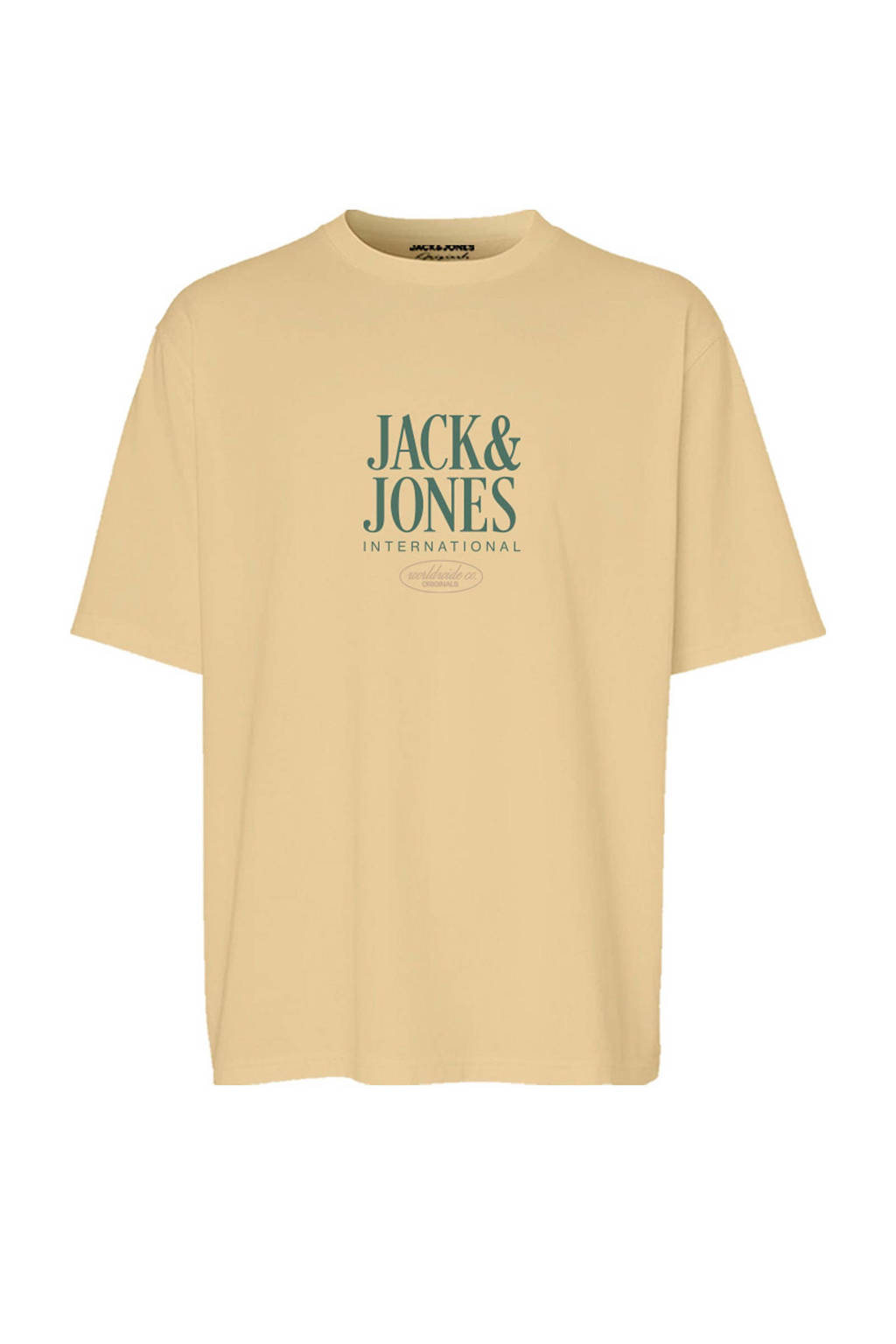 JACK & JONES T-shirt JORLUCCA FASTRUNNER1 met tekst lichtgeel