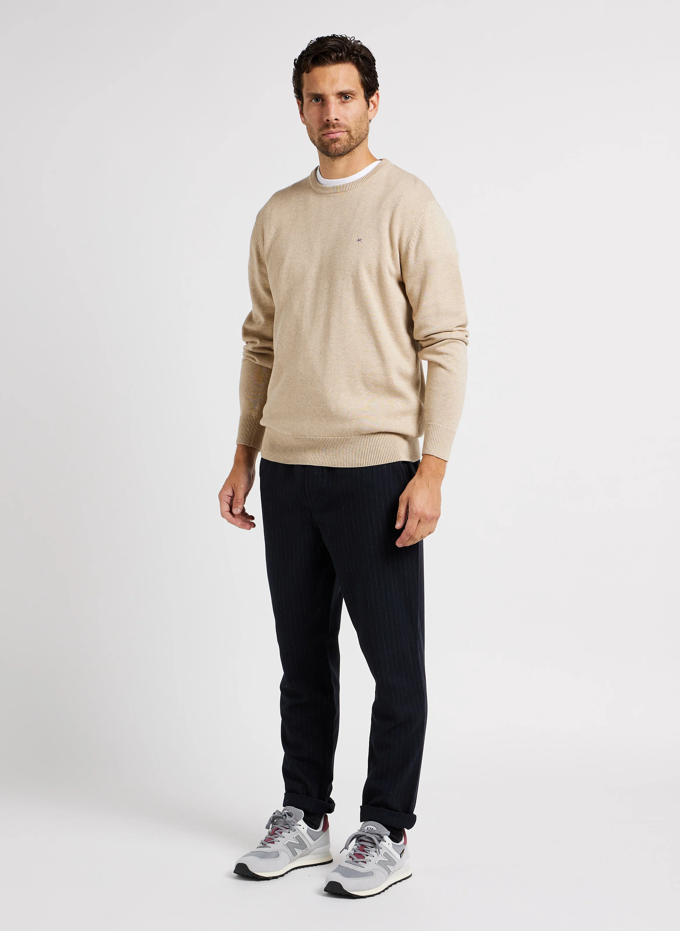 pantalon slim à rayures| Bleu