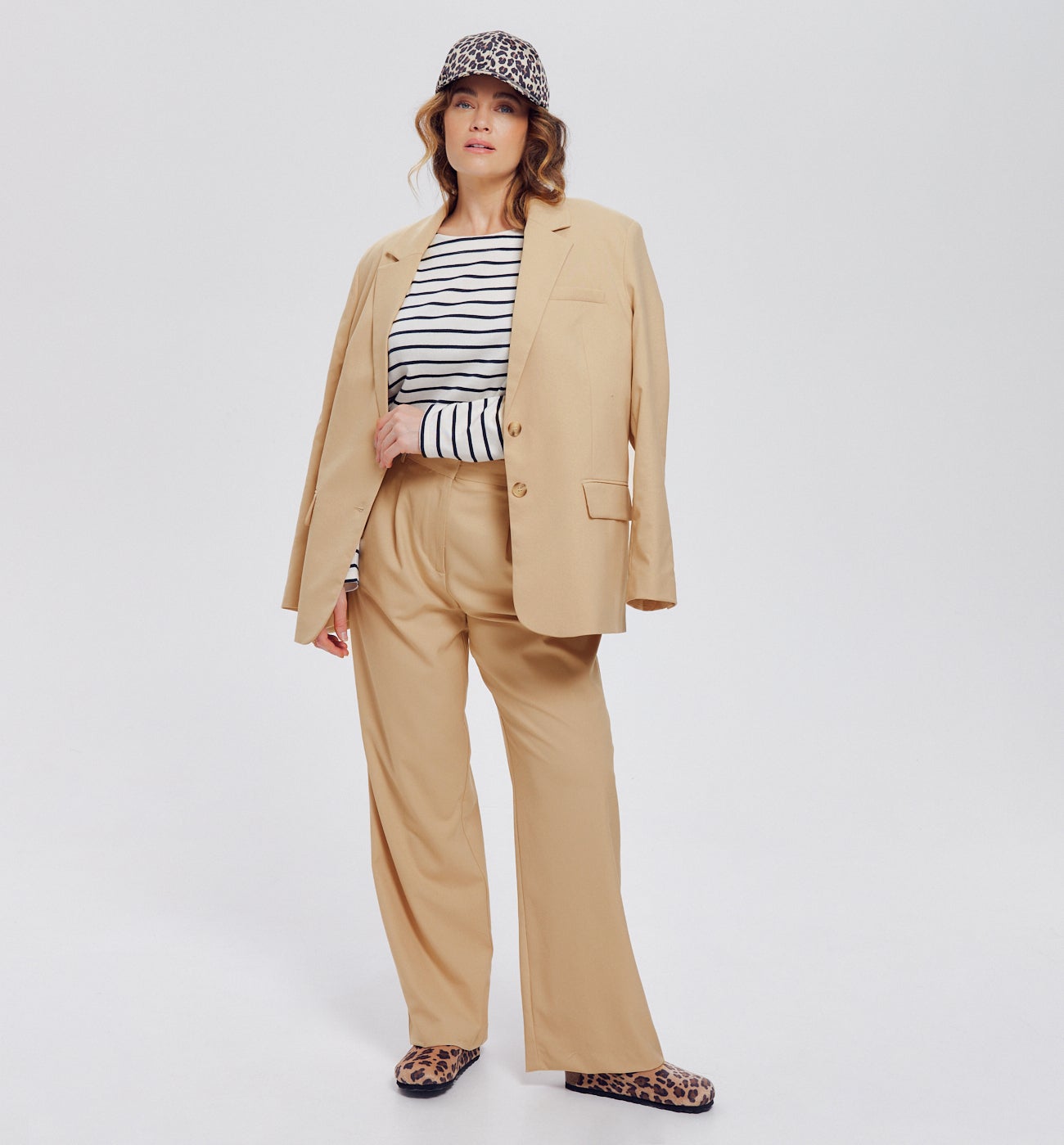 Pantalon large à pinces Femme - Beige
