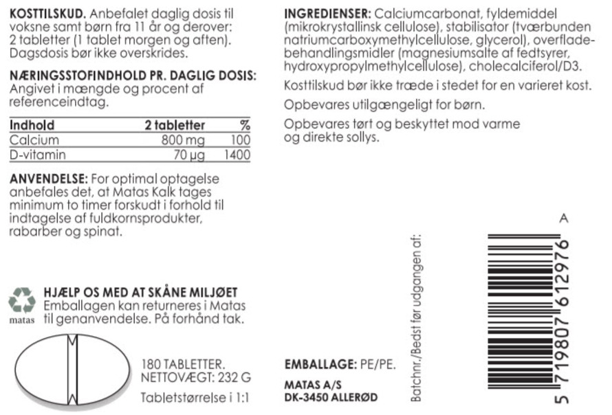 Matas Striber Kalk 400 mg + D-vitamin 35 µg 180 tabl.