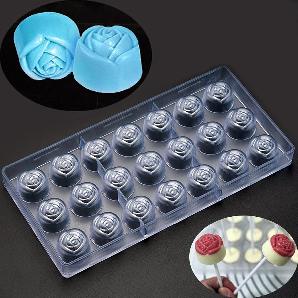(2er Set) 42-fach Gussform 3D Pralinen Form für Fondant / Schokolade Kuchen   Muffin Dekoration - Rose / Herz