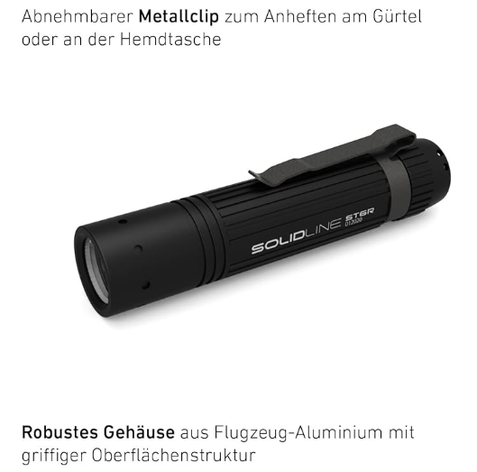 900LM Solidline ST6R Aluminium USB Taschenlampe IP54 (91.502212) - Schwarz