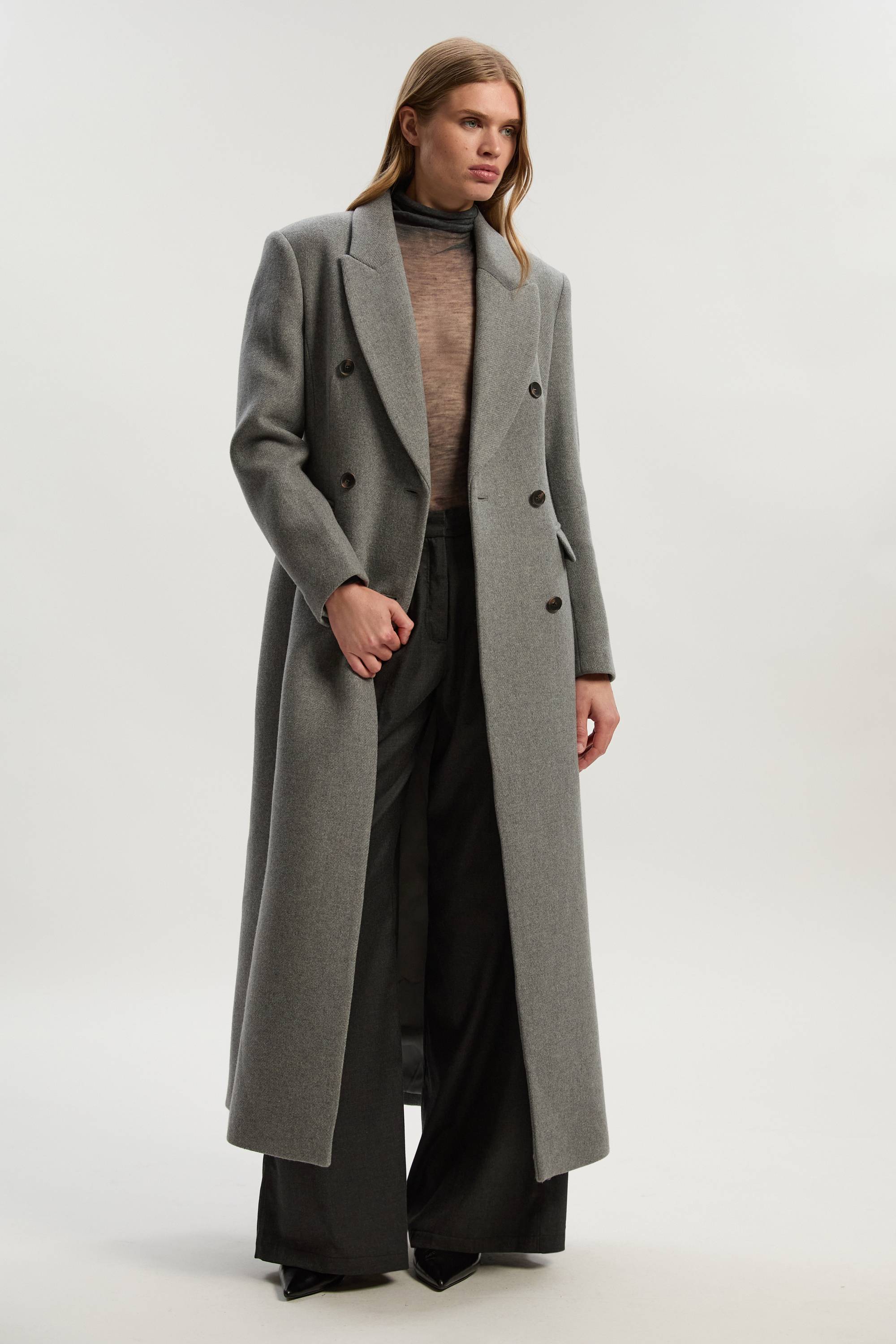 KarenMillen Manteau Maxi Cintré en Laine Double Boutonnage