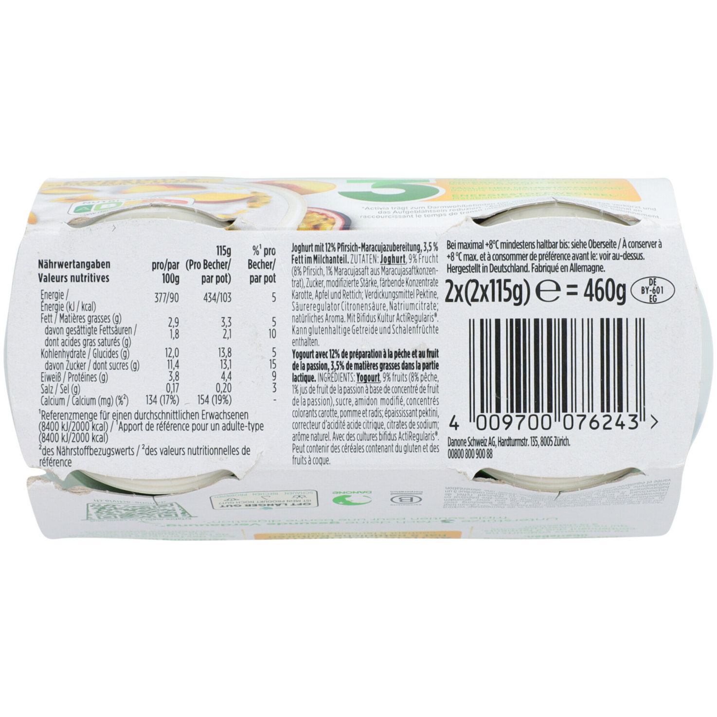 Activia probiotischer Joghurt Pfirsich & Maracuja 4x115g
